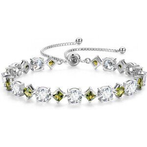 Rhythm of Light Silver Bolo Tennis Birthstone Bracelet 08-Peridot